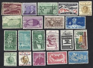 United States #1100-1123 1958 commemoratives. 21 stamps total. 3 damaged. Used.