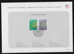 Switzerland 822-3 1988 Europa PTT Collection Sheet FD