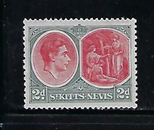 ST. KITTS NEVIS SCOTT #82A 1938-48 GEORGE VI 2P- PERF 13X11 1/2  - MINT LH