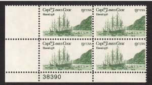 US # 1733 , Captain James Cook , VF OG NH L/L Plate Block of 4 - I Combine S/H