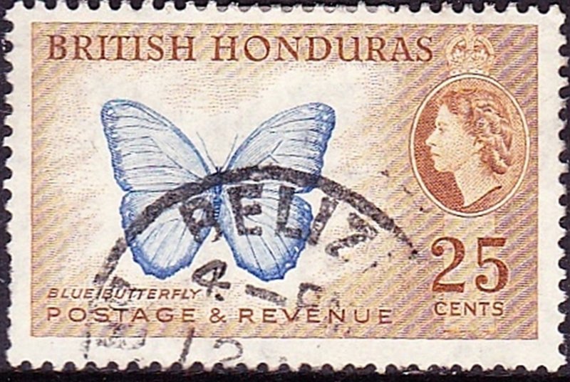 BRITISH HONDURAS 1953 QEII 25c Bright Blue & Yellow-Brown SG186 Fine Used