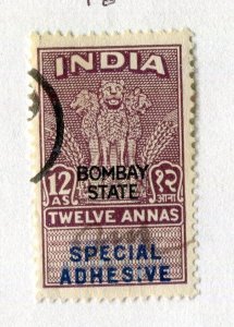INDIA; 1950s early Bombay State Revenue fine used 12a. value