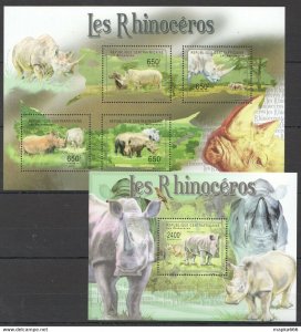 2011 Central Africa Fauna Wild Animals Les Rhinoceros Kb+Bl ** Ca1041