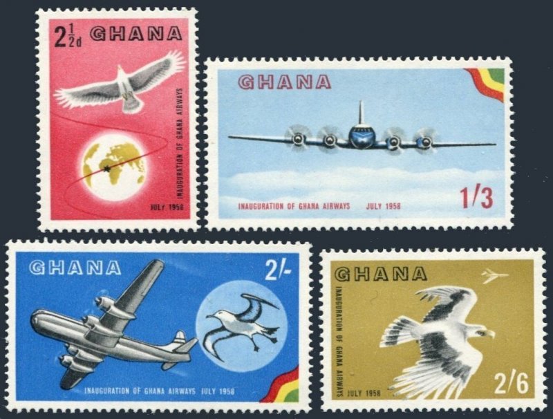 Ghana 32-35, hinged. Mi 28-31. Ghana Airways 1958. Jet.Birds: Vulture,Albatross.