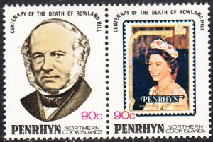 Penrhyn 1979 MH Sc #108 Pair 90c Stamps, Sir Rowland Hill