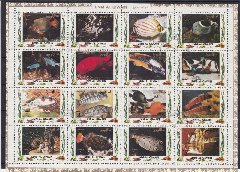 Umm-Al-Qiwain Various Colourful Fish Used Stamps Sheet Ref 25101