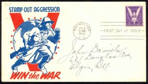 USA Sc# 905 (cachet) FDC (a) (Washington, DC) 1942 7.4 Win the War