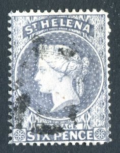 St Helena 1864 QV. 6d milky blue. Used. P14. Crown CC. SG29.