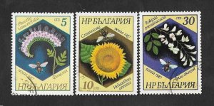 SD)1987 BULGARIA BEES AND FLOWERS, FACELIA, SUNFLOWER & FALSE ACACIA, CTO