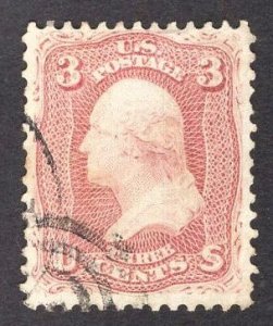 US Stamp #65 3c Rose Washington  USED SCV $3