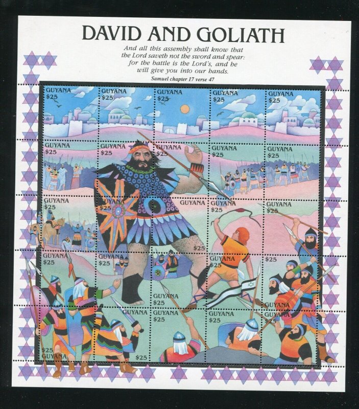 Guyana 2561 David and Goliath Biblical Story Stamp Sheet MNH 1992 