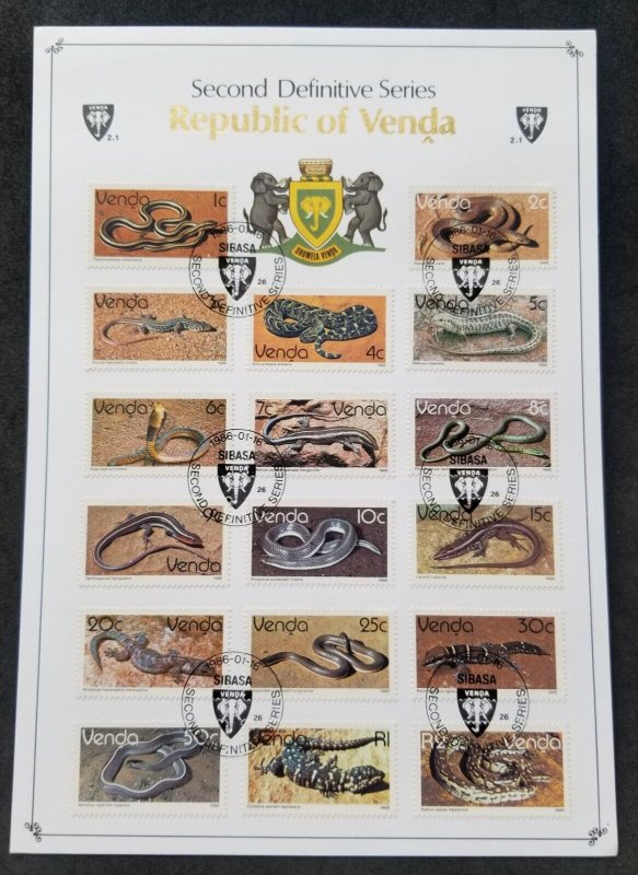 *FREE SHIP Venda Definitives II Reptile 1986 Snake Lizard Cobra (FDC *card *rare