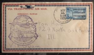 1935 Honolulu Hawaii USA First flight cover FFC To Guam Micronesia FAM 14