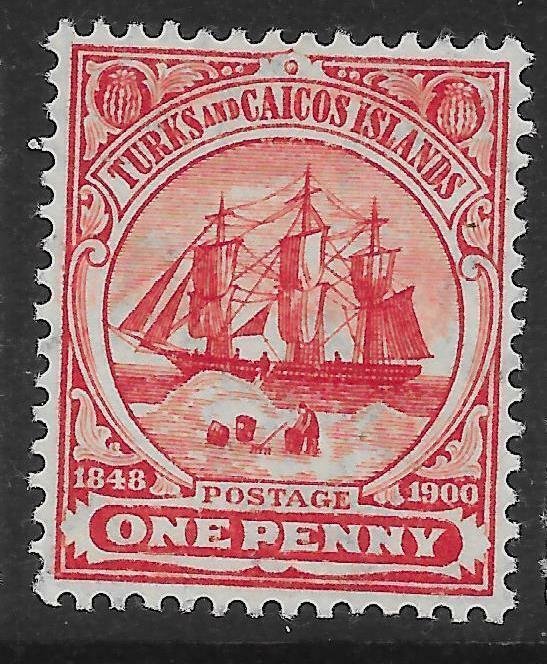 TURKS & CAICOS ISLANDS SG111 1905 1d RED MTD MINT