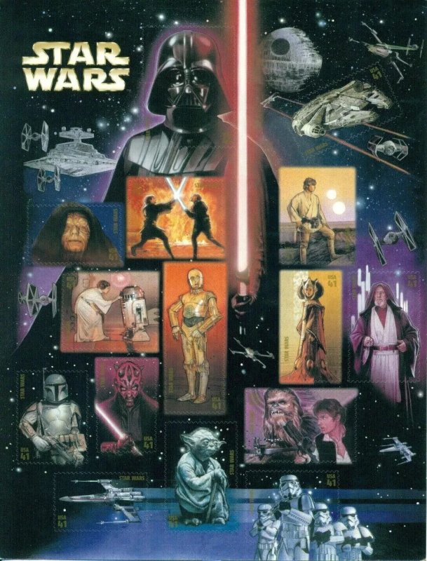 US SHEET-STAR WARS (#4143) YODA, VADER, KENOBE, SKYWALKER, CHEWBACCA, C3PO, R2D2