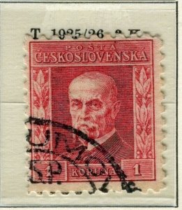 CZECHOSLOVAKIA; 1925 President Masaryk issue used Shade of 1k. value