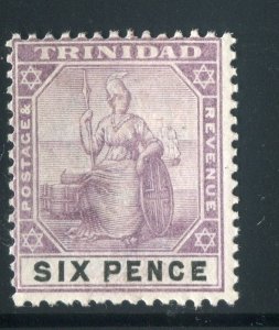 TRINIDAD; 1896 classic QV Britannia issue fine Mint hinged shade of 6d. value