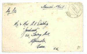 INDIA Cover *RAF POST 4* CDS Forces Air Mail 1946 Upminster Essex{samwells}CW109