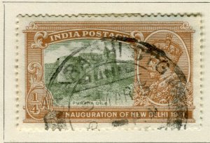 INDIA; 1930 early GV NEW DELHI issue fine used 1/4a. value