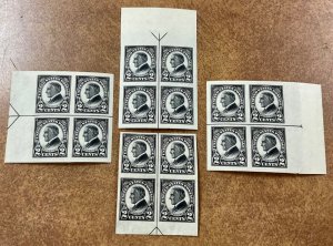 611  1923 2c  Black Harding IMPERF 4 Arrow blocks OG MH