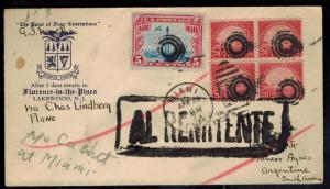 1930 Miami USA First Flight Cover to Buenos Aires Argentina FFC FAM 10 Lindberg 