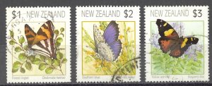 New Zealand Sc# 1075-1077 SG# 1635/7  Used 1991 Butterflies