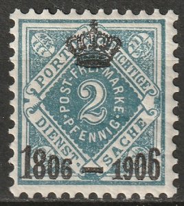 Wurttemberg 1906 Sc O7 official MH
