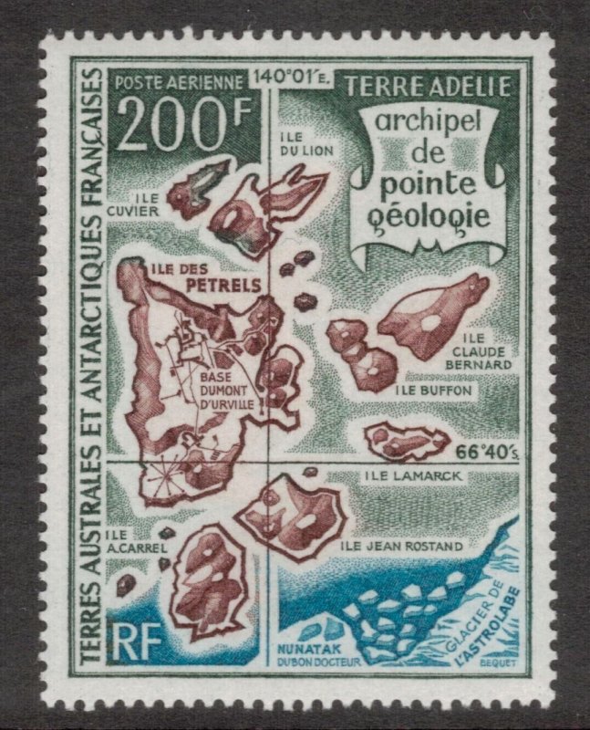 FRENCH ANTARCTIC 1971 200fr Point Geology; Scott C22, Yvert 24; MNH