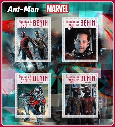 Stamps. Cinema, Comics , Marvel 2021 year 1+1 sheets perforated Benin