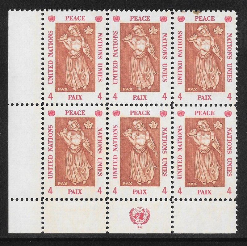 United Nations #170 MNH Margin Inscription Block of 6