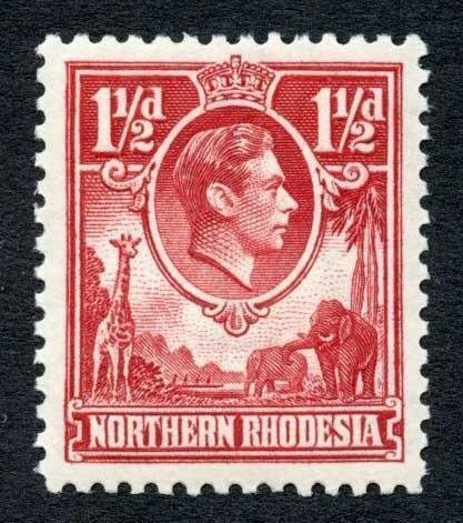 Northern Rhodesia SG29 1 1/2d carmine-red U/M Cat 50 Pounds 