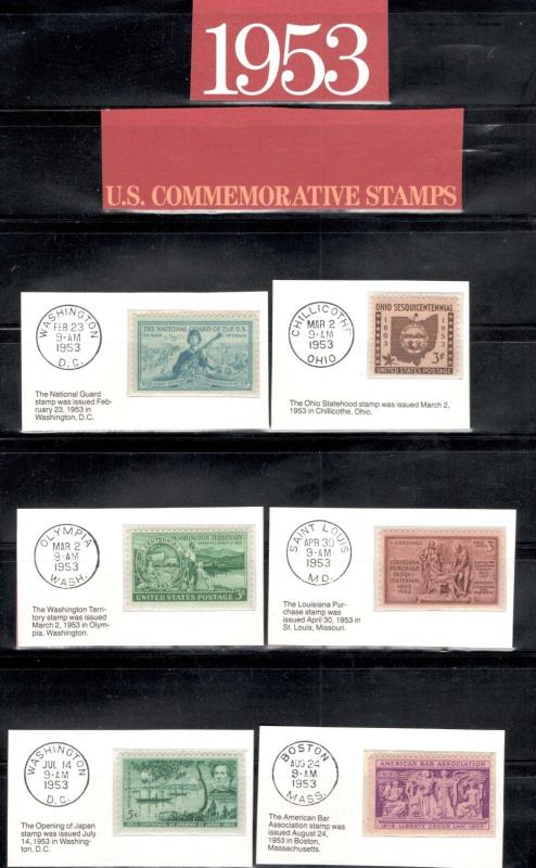 1017-28 US Postage Commemorative Stamps (1953) In Mounts & Post Marked  Mint/nh