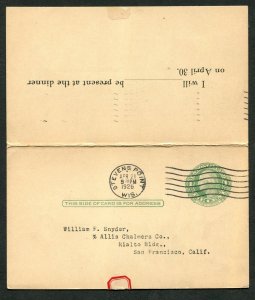 1926 Stevens Point WI to San Francisco CA Allis Chalmers Rialto Bldg Postal Card