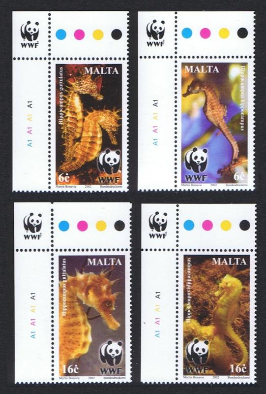 Malta WWF Mediterranean Seahorses 4v Top Left Corners with WWF Logo SG#1243-1246