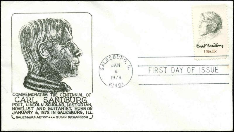 US FDC #1731 1st Susan Richardson Cachet Galesburg, IL Carl Sandburg