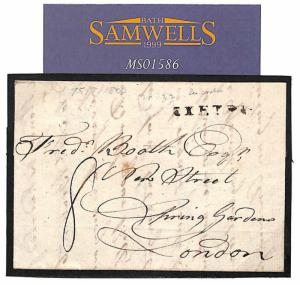 GB DEVON Small Format *EXETER* 1800 Letter London Cover Scarce Postmark MS1586