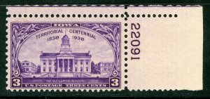 USA 1938 Iowa 3¢ Scott # 838 PNS MNH W892