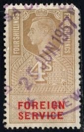 1957 Great Britain Revenue 4 Shillings King George VI Foreign Service Used
