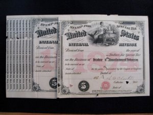 US - ASSORTMENT OF DEALER IN MANUFACTURED TOBACCO STAMPS