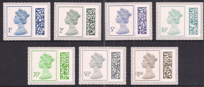 GB 2022 QE2 1p to £1, 7  Low Value Barcode Machin Umm Last Issue for Queen L1252