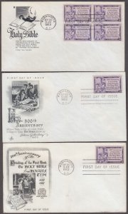 USA # 1014.2 SET of 3 DIFF FDC CACHETS - 500th ANN of the GUTENBERG BIBLE