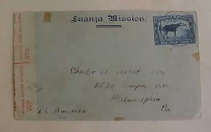 CONGO BELGIUM  CENSOR COVER 1940 TO USA VIA SOUTH AFRICA LUANZA MISSION LISA--