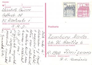 E0057 German postal card Elisabeth Reisser Karlsruhe to Zombory Marta Timisoara
