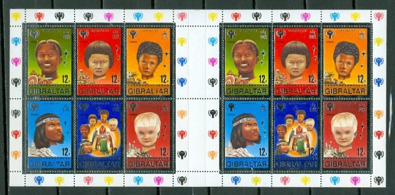 GIBRALTAR CHRISTMAS 1979 #385..GUTTER SHEET of 12...MNH...$3.50