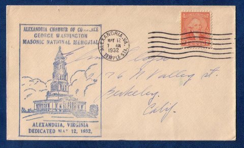 US Sc 714 Postal History Cachet Cover Alexandria Virgina May 12,1932 F-VF