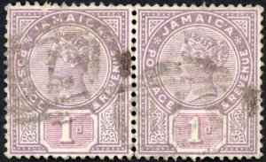 Jamaica SG27 1d Purple and mauve Wmk CA PAIR Vere A78 Pmk