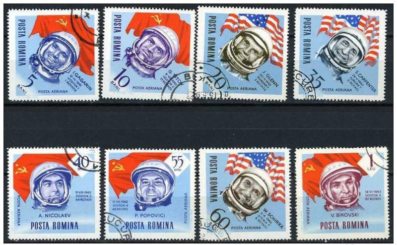 Romania 1964 Scott C151 .. 157 & 159  - Astronauts & Flags