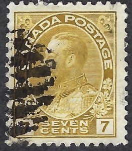 Canada #113 7¢ King George V (1912). Yellow ochre. Fine centering. Used.