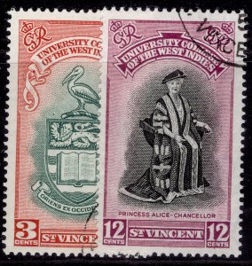 ST. VINCENT GVI SG182-183, 1951 BWI university college set, FINE USED.