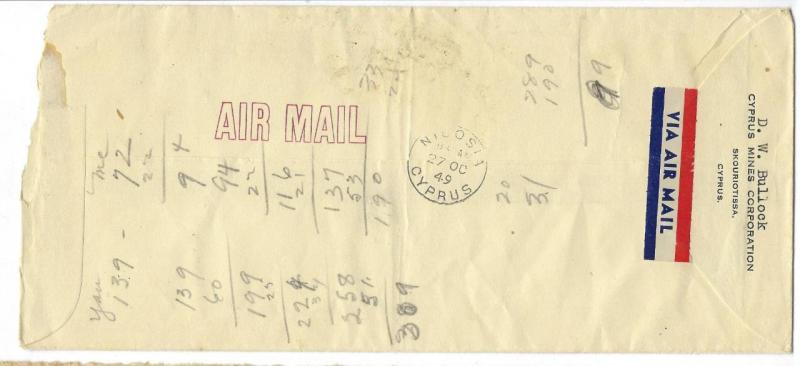 1948 British Cyprus To USA, Montana Airmail  Cover - (FF69)